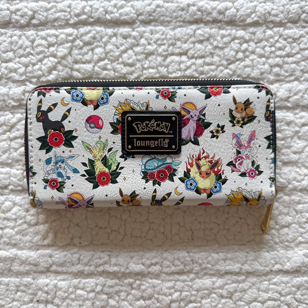 LOUNGEFLY Pokemon Eevee Evolutions Tattoo Print Zip Wallet